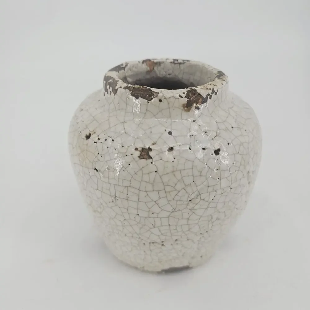 Vintage Art Pottery Crackle Vase Cream White Clay Shabby Chic Moody Boho 6